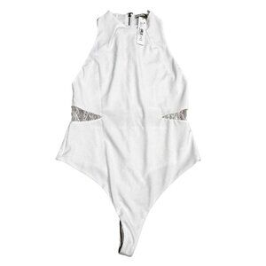 NWT Alice + Olivia Makeda Cut Out Sleeveless Lace Off White Bodysuit MSRP $225